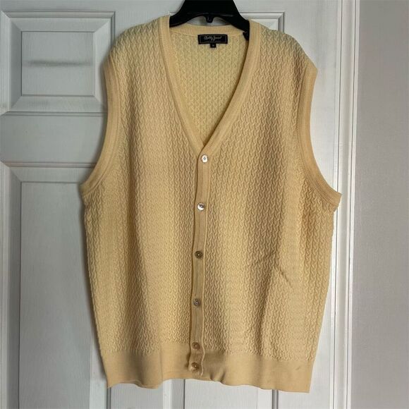 Bobby Jones Men's XL Yellow Merino Wool Sleeveless Cardigan Vest - Picture 1 of 6